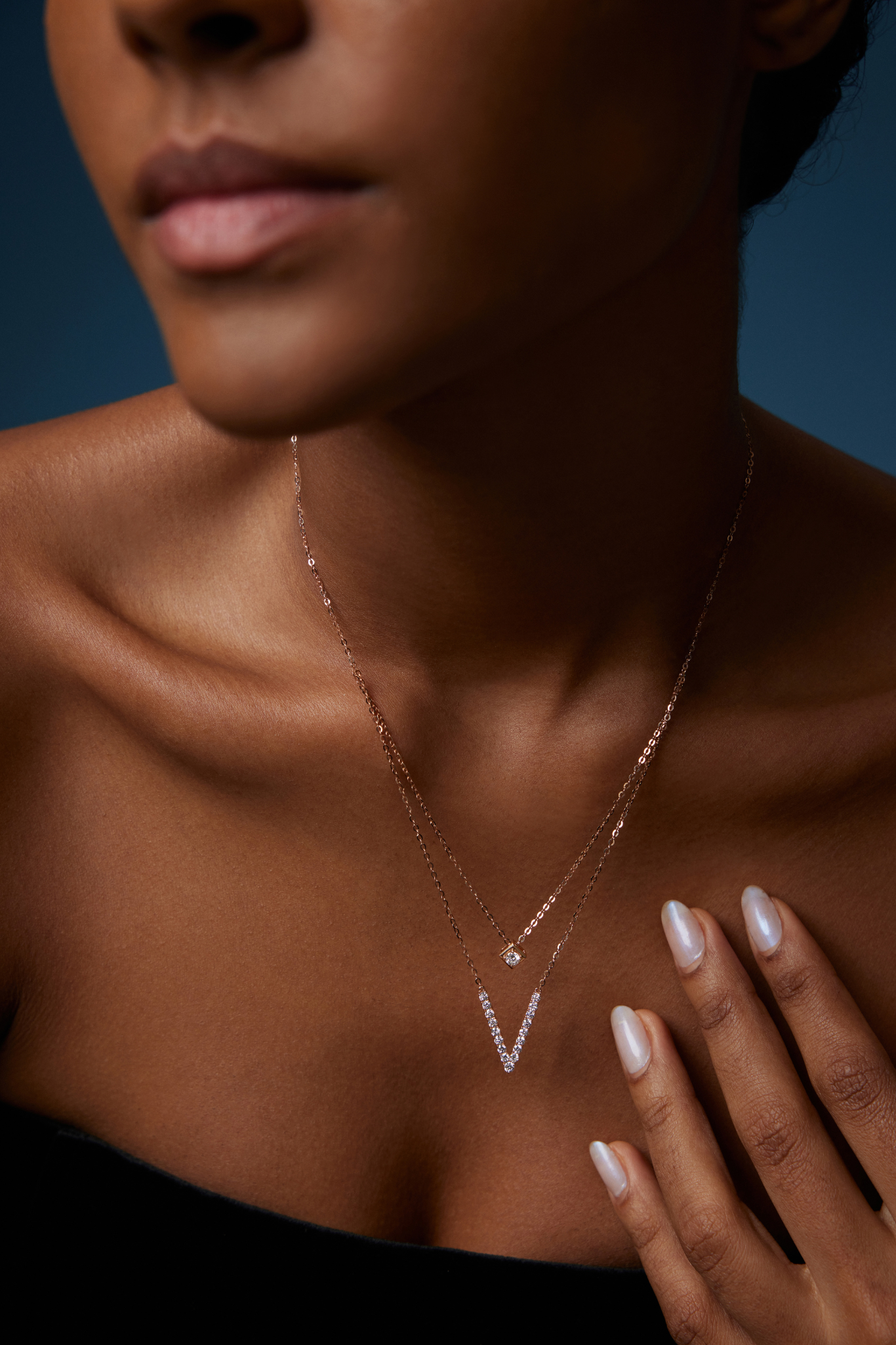 18k Rose Gold Layered V Necklace with Lab Grown Diamonds