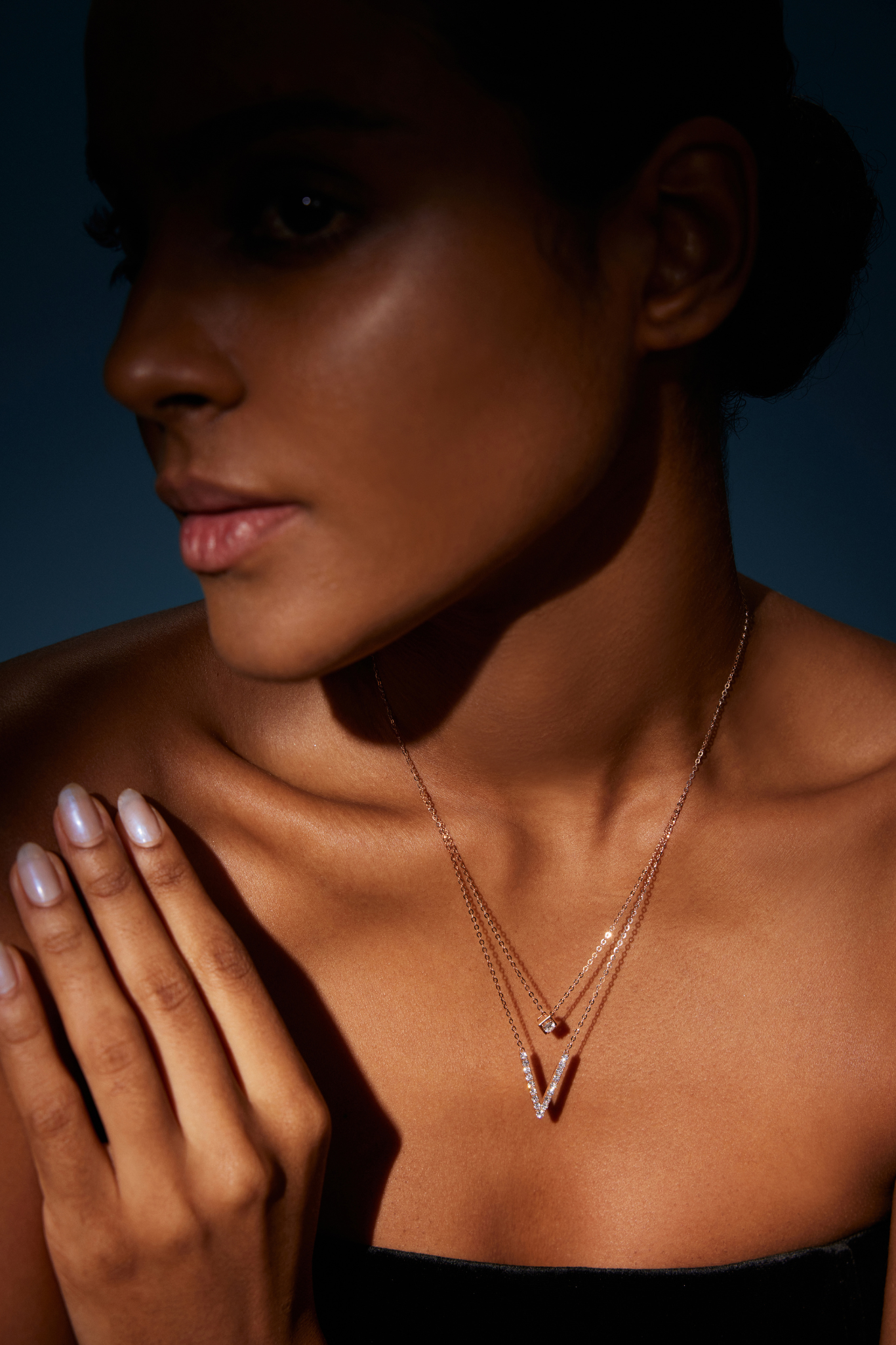 18k Rose Gold Layered V Necklace with Lab Grown Diamonds