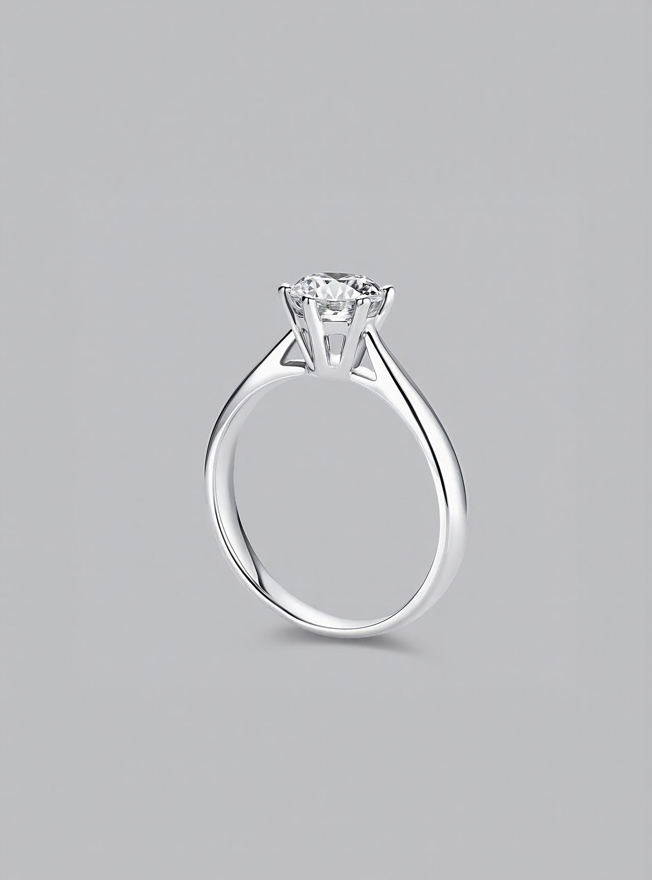 18k White Gold Classic Solitaire Engagement Ring with Round Brilliant Lab Grown Diamond