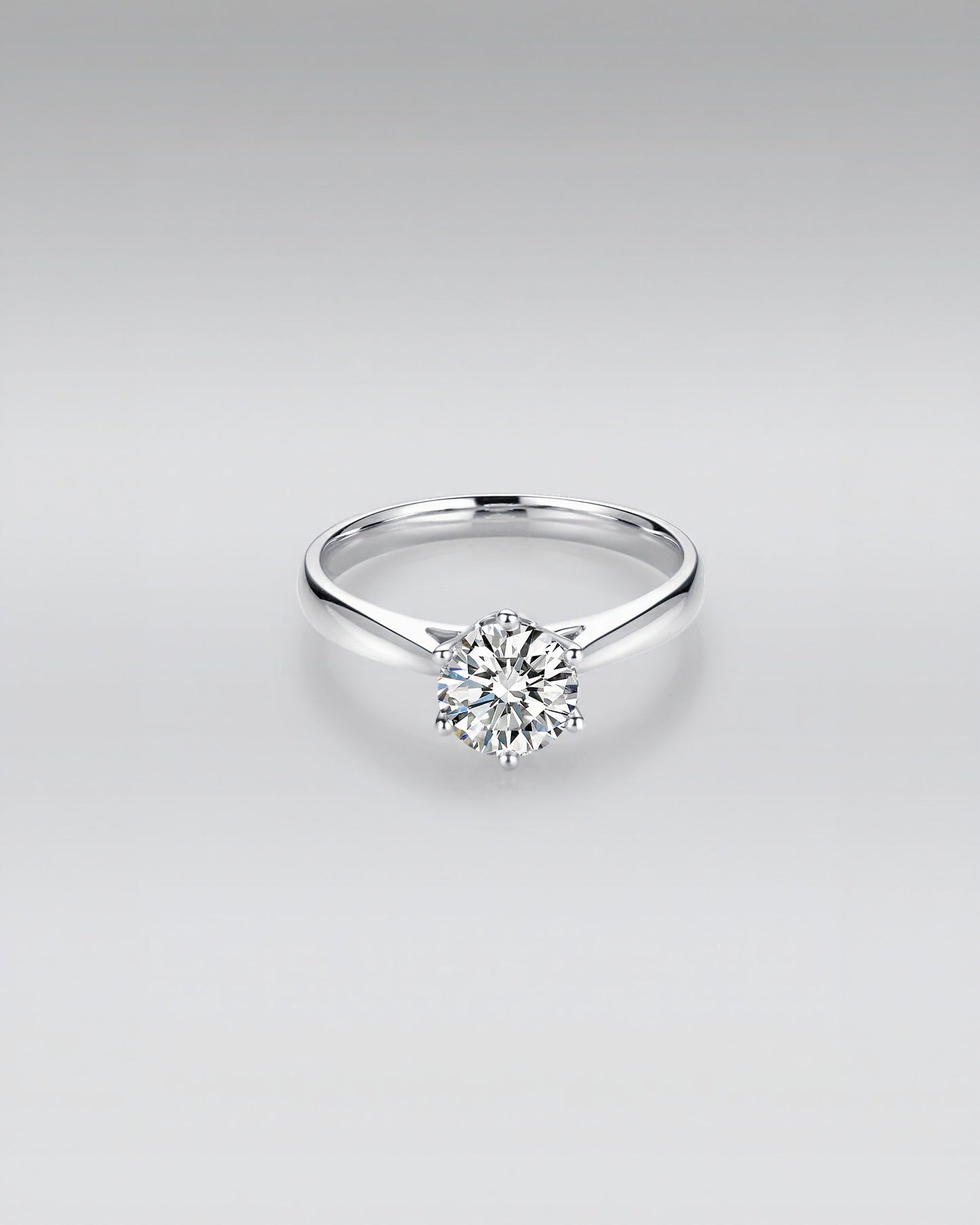 18k White Gold Classic Solitaire Engagement Ring with Round Brilliant Lab Grown Diamond