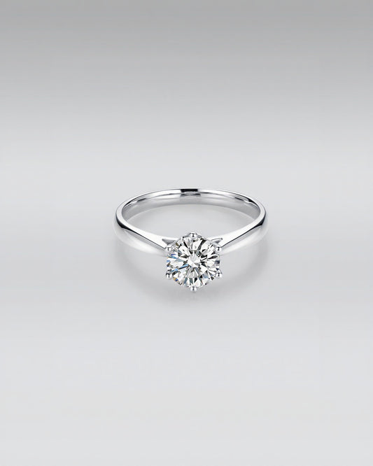 18k White Gold Classic Solitaire Engagement Ring with Round Brilliant Lab Grown Diamond