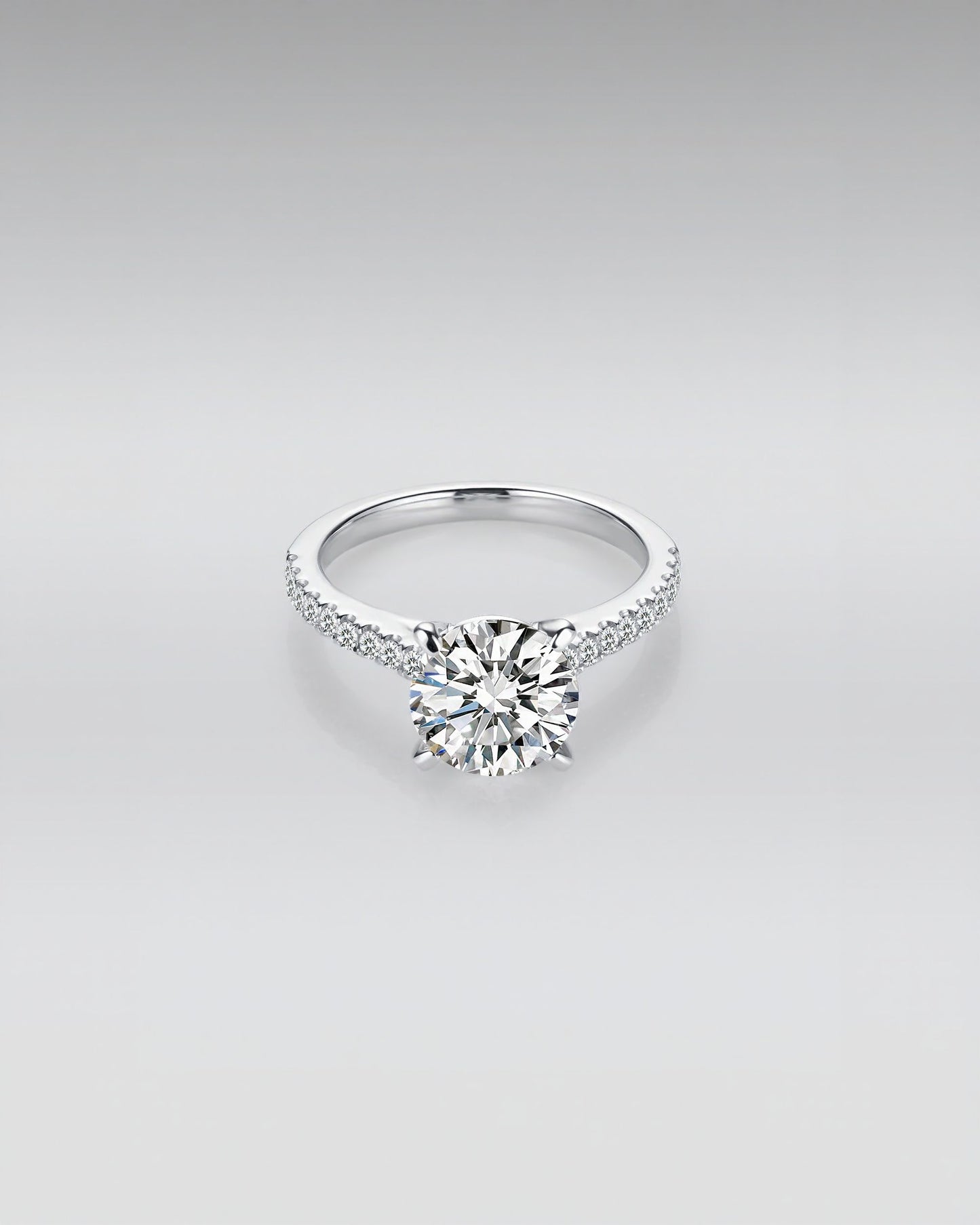 18k White Gold Pavé Engagement Ring with Round Brilliant Lab Grown Diamond