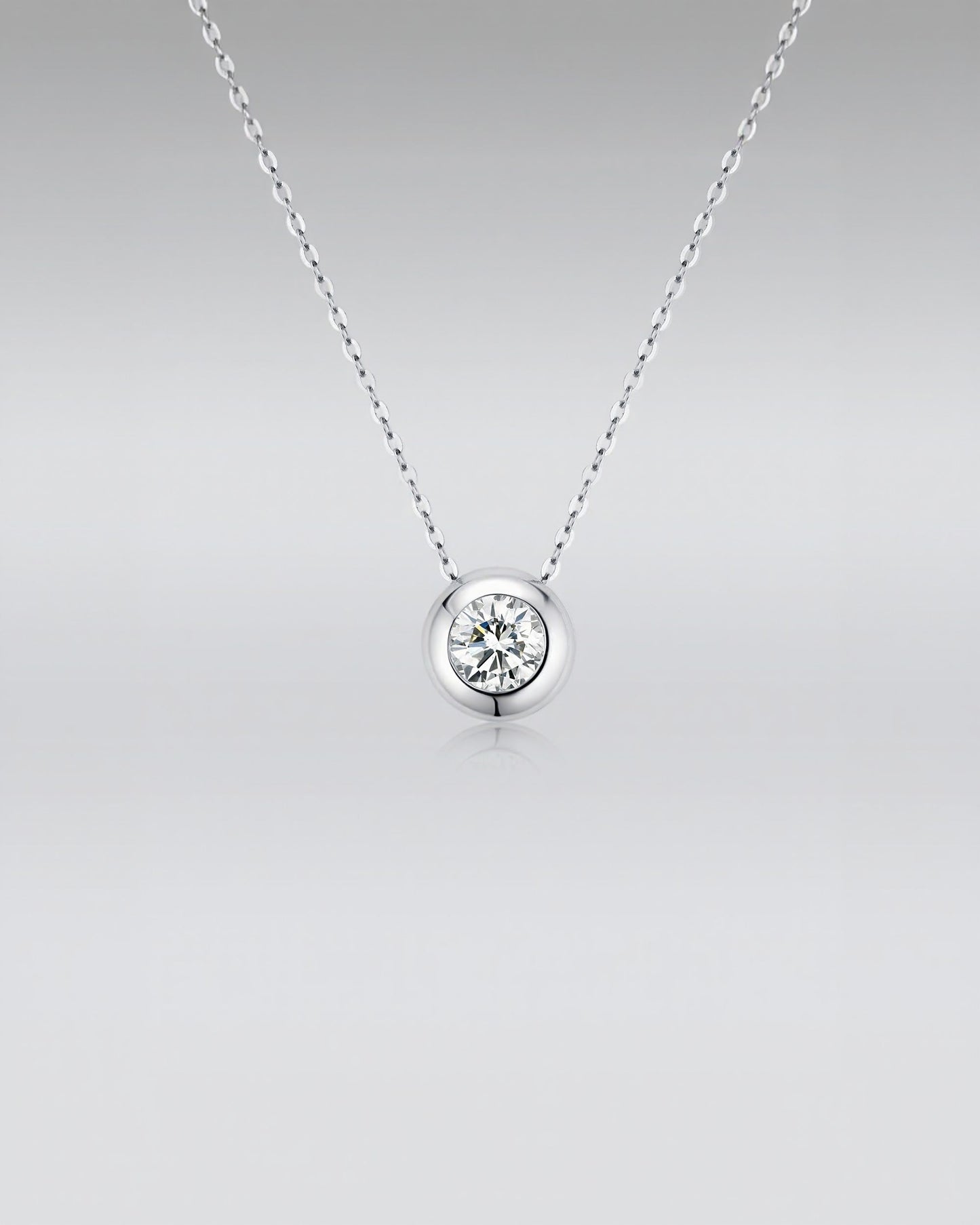 18k White Gold Solitaire Bezel Lab Grown Diamond Necklace