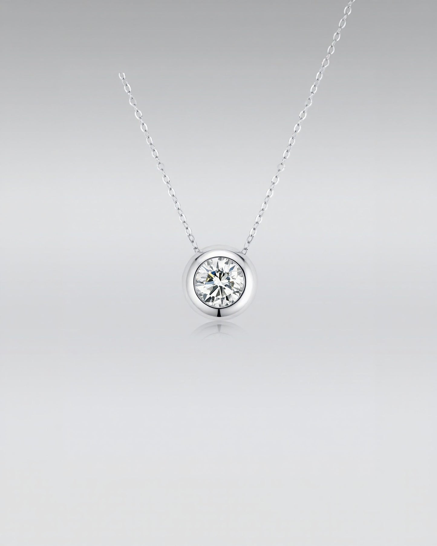 18k White Gold Solitaire Bezel Lab Grown Diamond Necklace