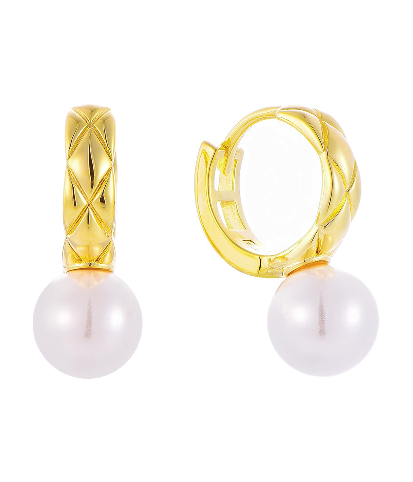 Sternvoll® Creolen aus 925 Sterling Silber Gold platziert mit Süßwasserperlen (Creolen Gold) - Sternvoll Jewelry color-gold earring design-huggie