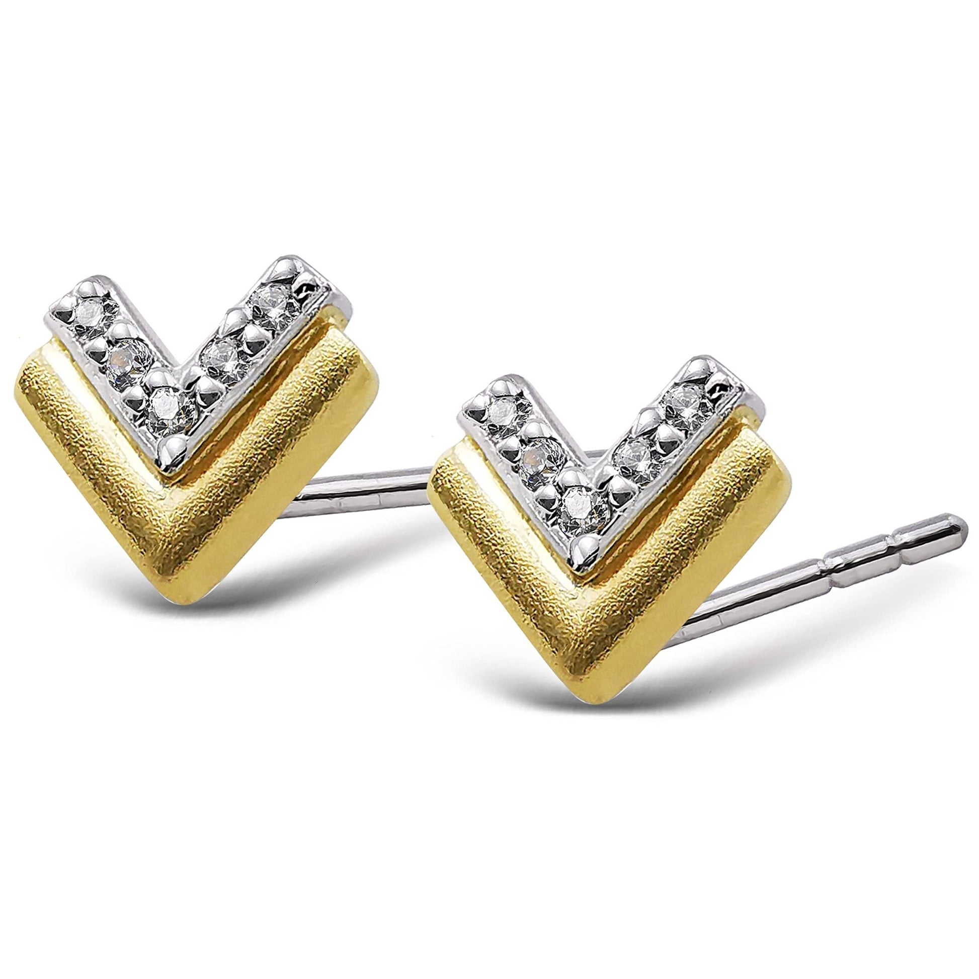 Sternvoll® Damen Ohrstecker aus 925 Sterling Silber mit Zirkonia Steinen in Doppel V - Form - Sternvoll Jewelry color-gold