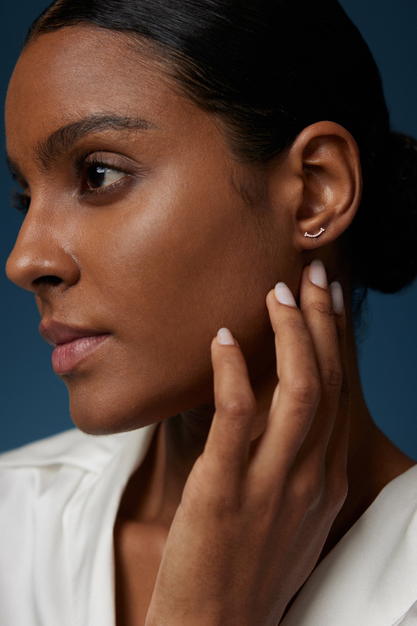 18K Rose Gold Pavé Curve Stud Earrings with Lab Grown Diamonds