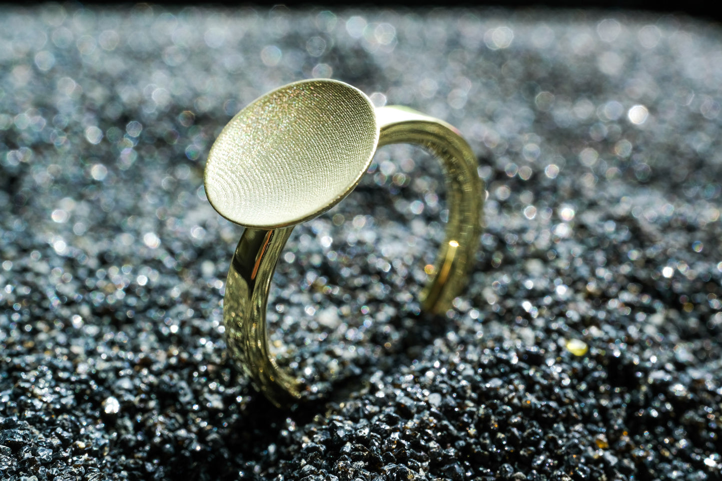 Moonlight 14k Gold Ring with Textured Oval Top Handcrafted in Germany