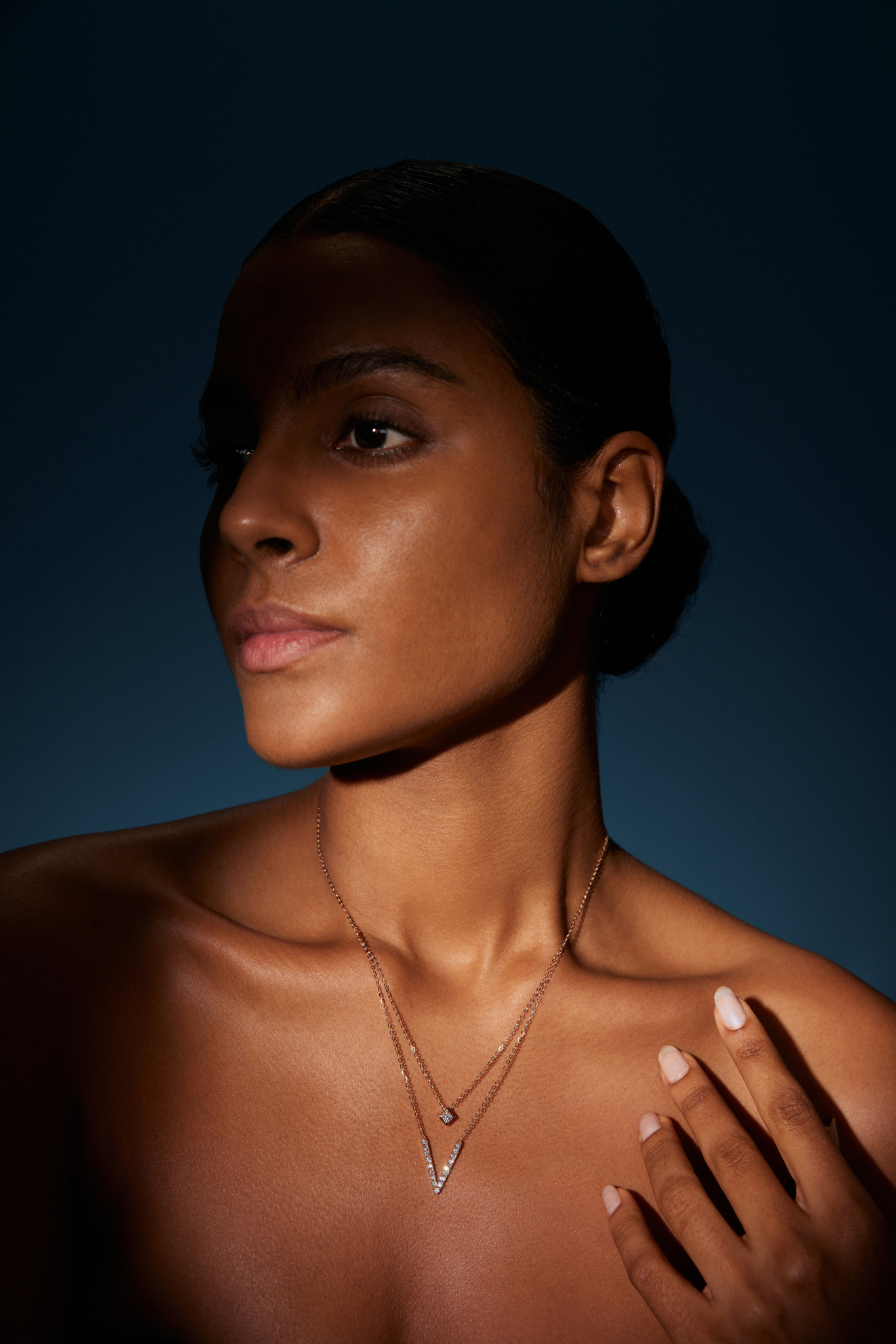 18k Rose Gold Layered V Necklace with Lab Grown Diamonds