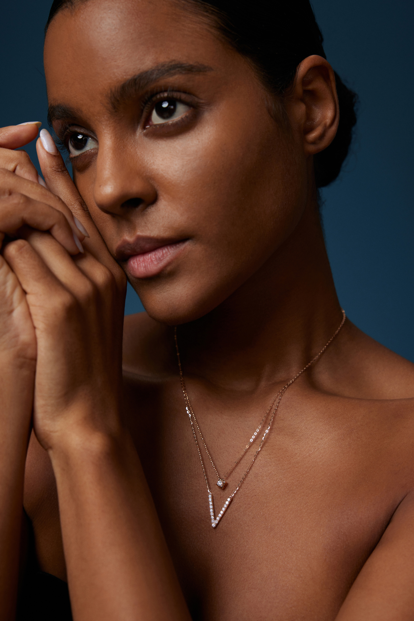 18k Rose Gold Layered V Necklace with Lab Grown Diamonds