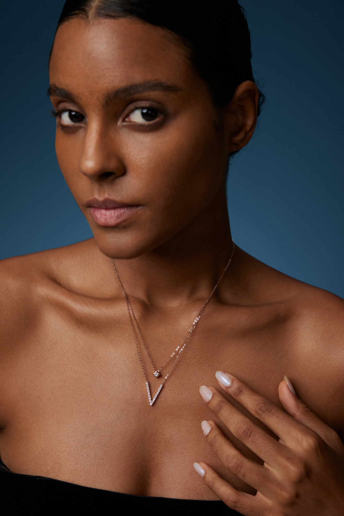 18k Rose Gold Layered V Necklace with Lab Grown Diamonds