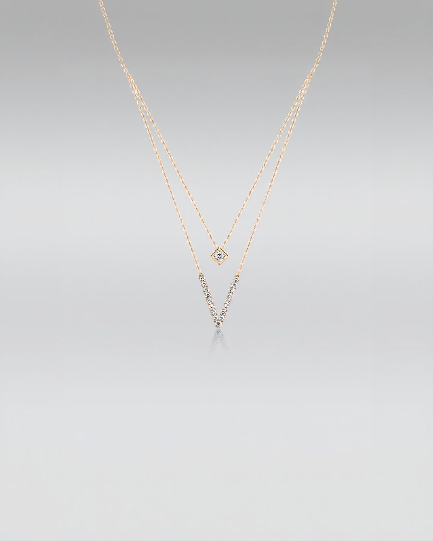 18k Rose Gold Layered V Necklace with Lab Grown Diamonds