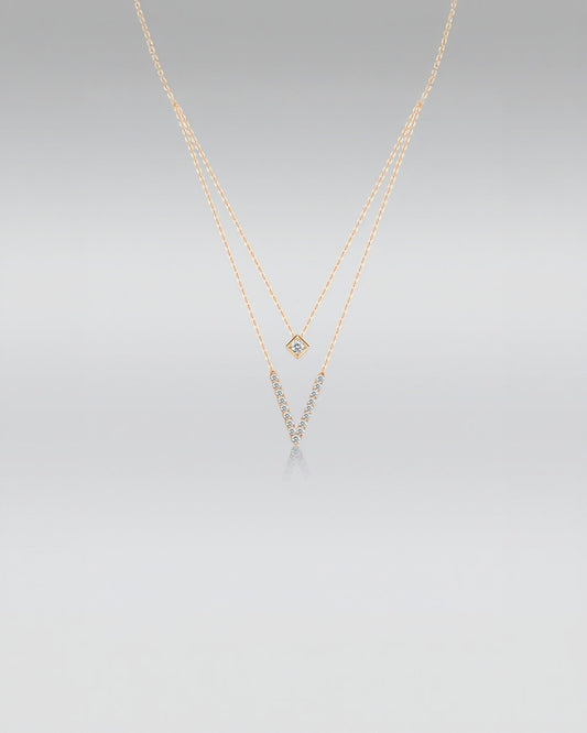 18k Rose Gold Layered V Necklace with Lab Grown Diamonds