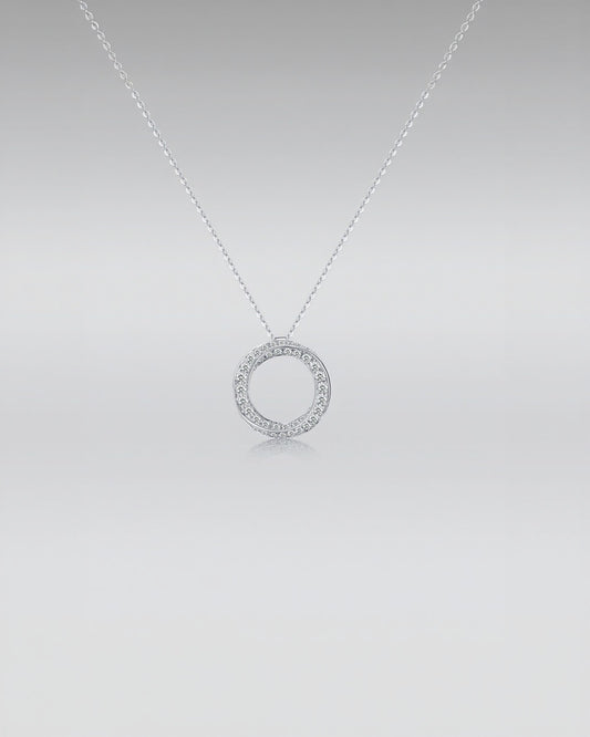18K White Gold Circle Pendant Necklace with Lab Grown Diamonds